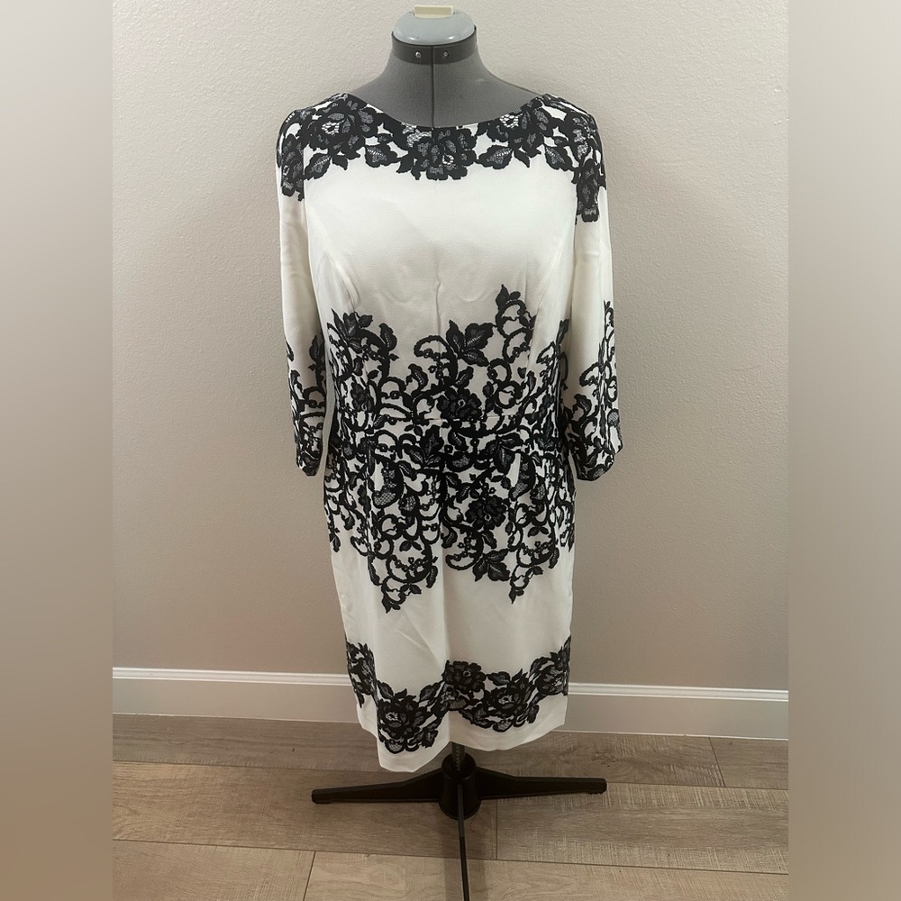 Adriana Papell White & Black Lace Dress
